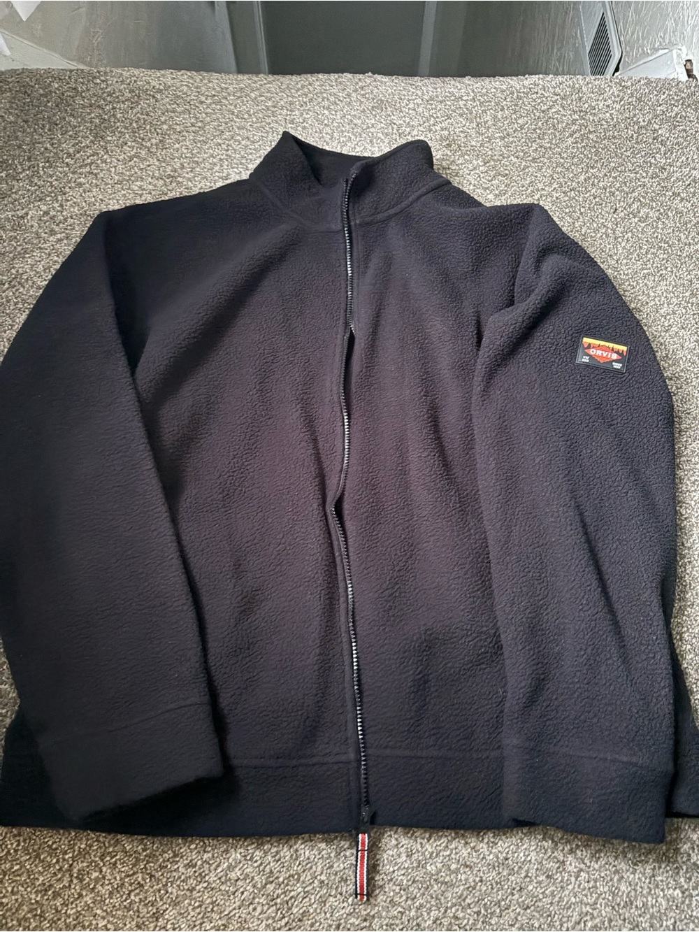 Orvis Black Zip-Up Sweater with Red Trim